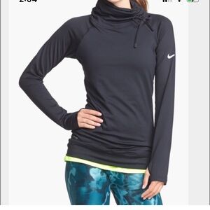 Nike Black Long Sleeve Top with Drawstring Neck- Hip Length- Fleece- warm!!